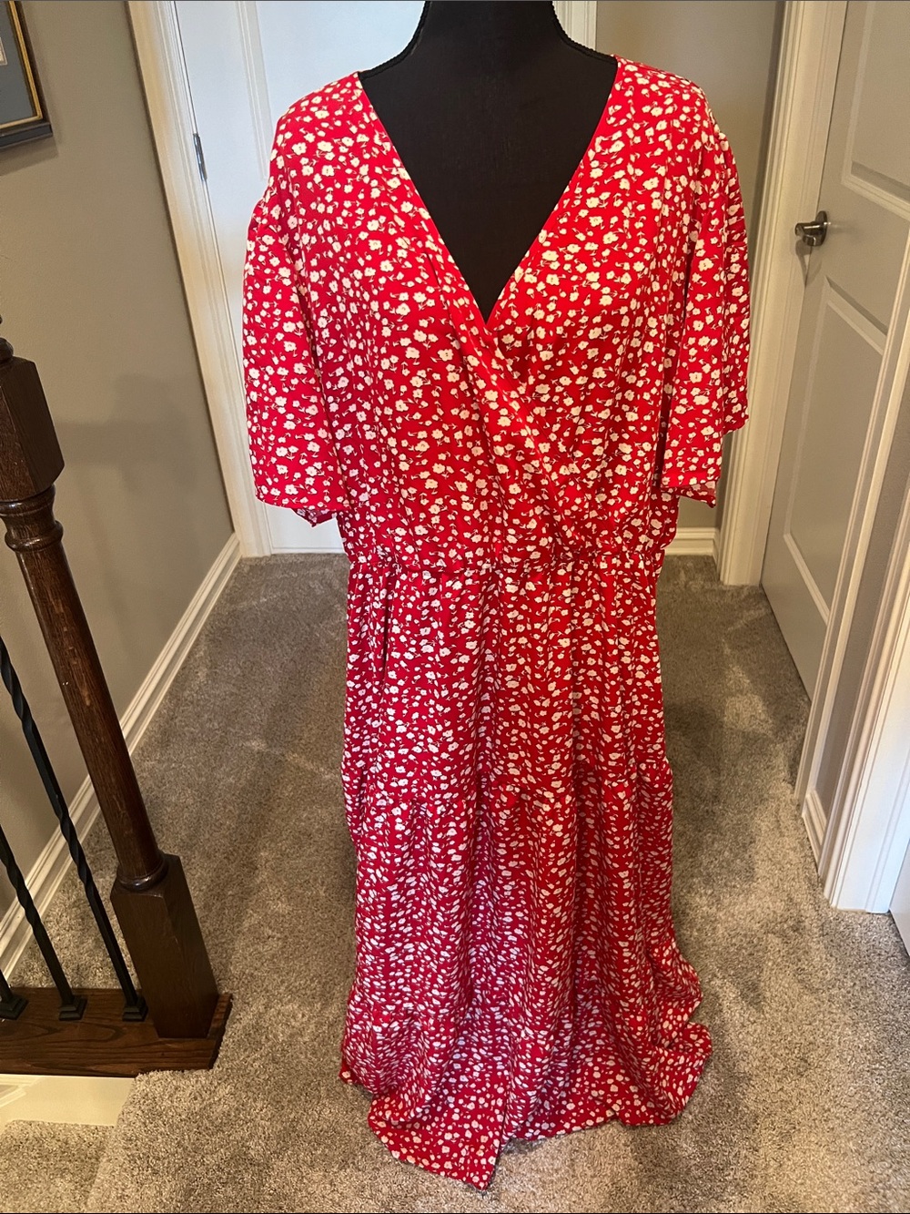 🔥2/$5 Women's Red Floral Wrap Maxi Dress with V-Neck